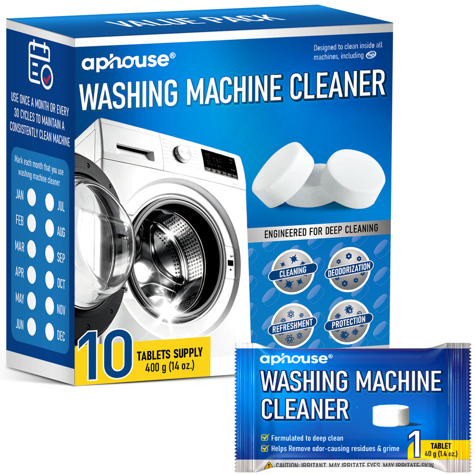 aphouse Washing Machine Cleaner Tablets, 40g Washer Cleaner Tablets (10-Pack),Septic Safe Eco-Friendly Deodorizer & Odor Eliminator, for HE, Front & Top Loaders, Septic Safe